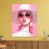 Mooi Meisje in een roze zonnebril Canvas Afdruk (Insitu (Woonkamer))