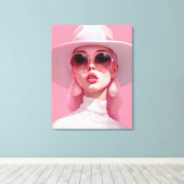 Mooi Meisje in een roze zonnebril Canvas Afdruk (Insitu (Houten vloer))