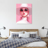Mooi Meisje in een roze zonnebril Canvas Afdruk (Insitu (Slaapkamer))