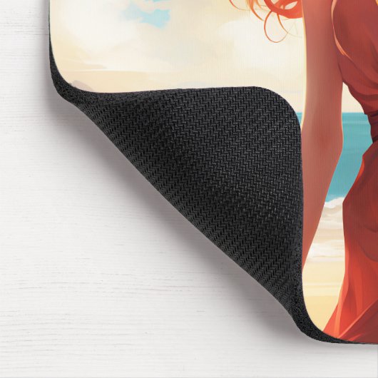 Mooi meisje in rood op het strand muismat (Hoek)