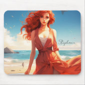 Mooi meisje in rood op het strand muismat (Voorkant)