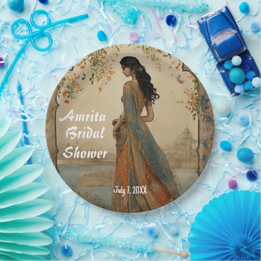 Mooi meisje in Sari gepersonaliseerd Papieren Bordje (Feest)