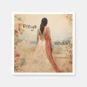Mooi meisje in Sari gepersonaliseerd Servet