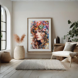 Mooi meisje met bloemen in haar Poster