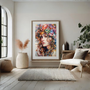 Mooi meisje met bloemen in haar Poster