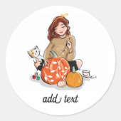 Mooi Meisje met Bruin Haar Kleurend Pompoenen Ronde Sticker (Voorkant)