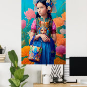 Mooi meisje met handtas en sjaal poster (Thuiskantoor)