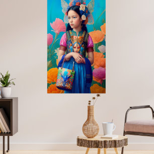 Mooi meisje met handtas en sjaal poster