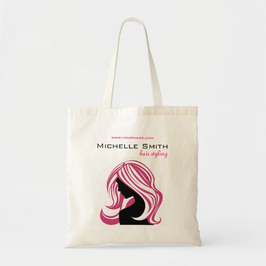 Mooi meisje met het roze brandmerken van tote bag (Voorkant)