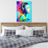 Mooi meisje met hoofdtelefoon canvas afdruk (Insitu (Slaapkamer))