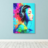 Mooi meisje met hoofdtelefoon canvas afdruk (Insitu (Houten vloer))