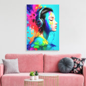 Mooi meisje met hoofdtelefoon canvas afdruk (Insitu (Woonkamer))