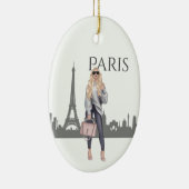 Mooi meisje met kerstmis in Parijs Keramisch Ornament (Rechts)