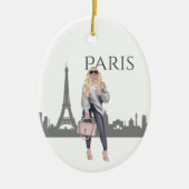 Mooi meisje met kerstmis in Parijs Keramisch Ornament (Voorkant)