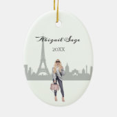 Mooi meisje met kerstmis in Parijs Keramisch Ornament (Achterkant)