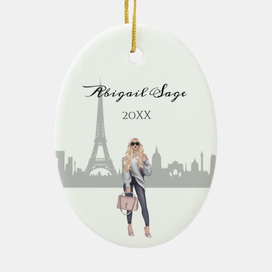 Mooi meisje met kerstmis in Parijs Keramisch Ornament (Achterkant)