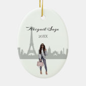 Mooi meisje met kerstmis in Parijs Keramisch Ornament (Achterkant)