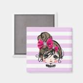 mooi meisje met roze boog magneet (Voorkant / Achterkant)