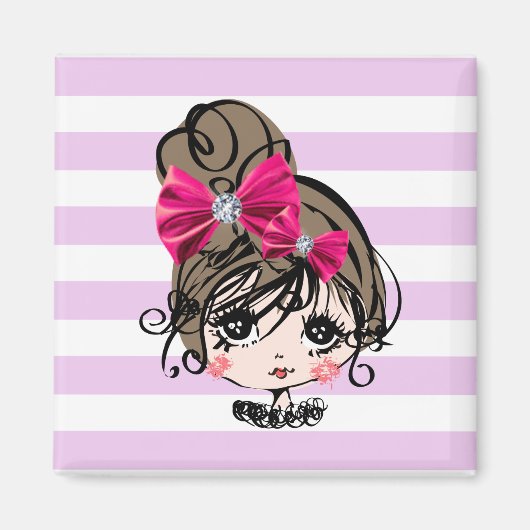 mooi meisje met roze boog magneet (Voorkant)