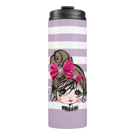 mooi meisje met roze boog thermosbeker (Voorkant)