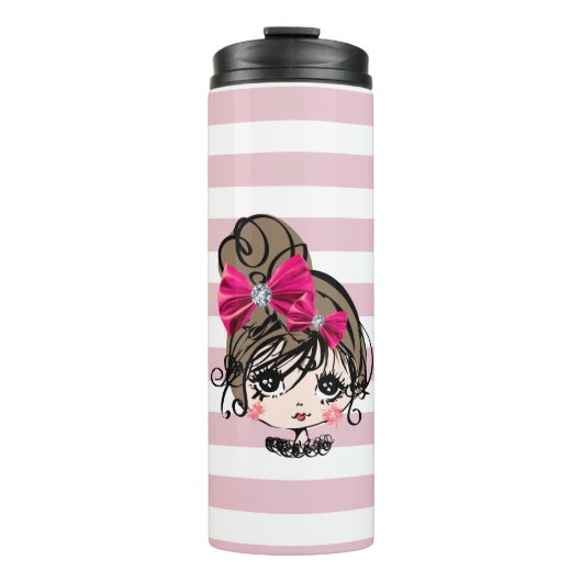 mooi meisje met roze boog thermosbeker (Voorkant)