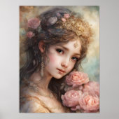 Mooi meisje met roze rozen poster (Voorkant)