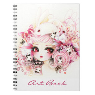 Mooi meisje met schattige konijnen notitieboek