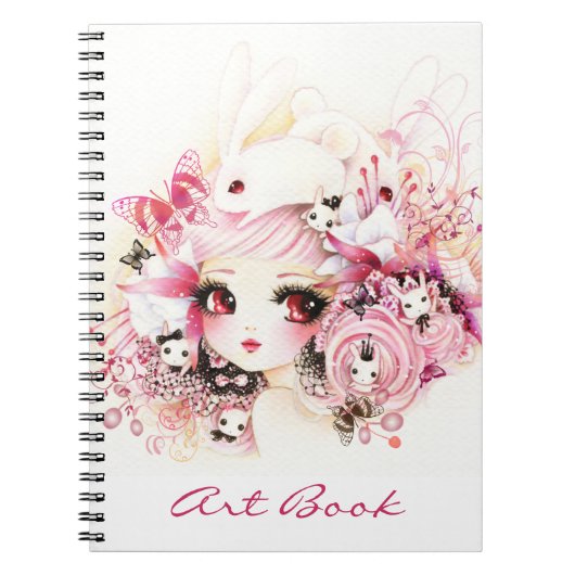 Mooi meisje met schattige konijnen notitieboek (Voorkant)