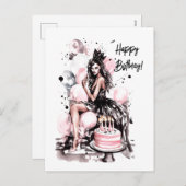 Mooi meisje met verjaardagstaart feestdagenkaart (Voorkant / Achterkant)