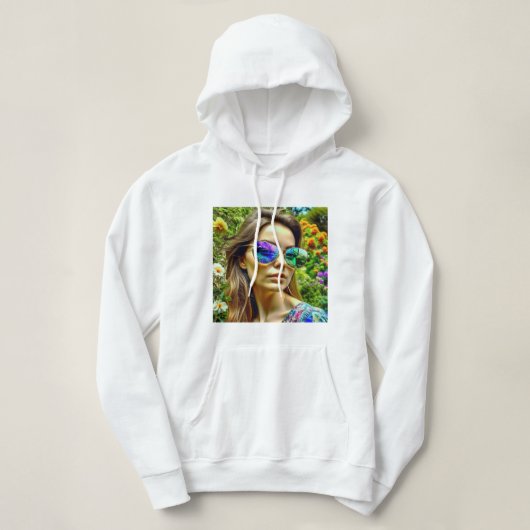 Mooi Meisje met Zonnebril Reflectie Bloemen Hoodie (Design voorkant)
