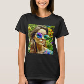 Mooi Meisje met Zonnebril Reflectie Bloemen T-shirt (Voorkant)
