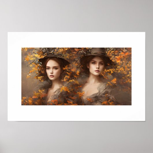 Mooi meisje omringd door bladeren poster (Voorkant)