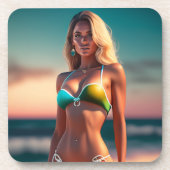 Mooi meisje pose in bikini bier onderzetter (Voorkant)