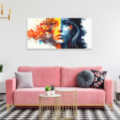 Mooi meisje schilderen, warme kleuren, horizontaal canvas afdruk (Insitu (Woonkamer))