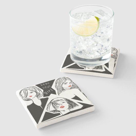 mooi meisje stenen onderzetter (Zijkant)