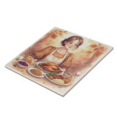 , mooi meisje ,Thanksgiving feest Tegeltje (Zijkant)