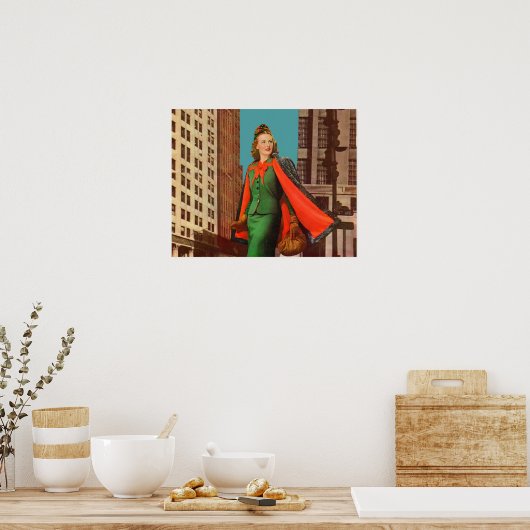 mooi meisje uit de jaren 40 in de stad poster (Keuken)