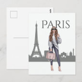 Mooi meisje uit Parijs met Eiffeltoren Briefkaart (Voorkant / Achterkant)
