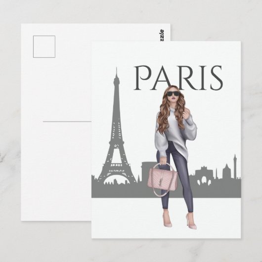 Mooi meisje uit Parijs met Eiffeltoren Briefkaart (Voorkant / Achterkant)