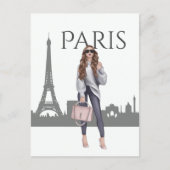 Mooi meisje uit Parijs met Eiffeltoren Briefkaart (Voorkant)