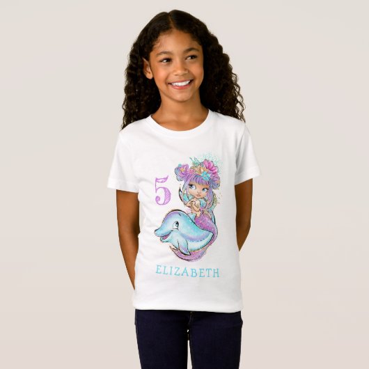 Mooi meisje van Mermaid Birthday Girl T-shirt (Voorkant volledig)