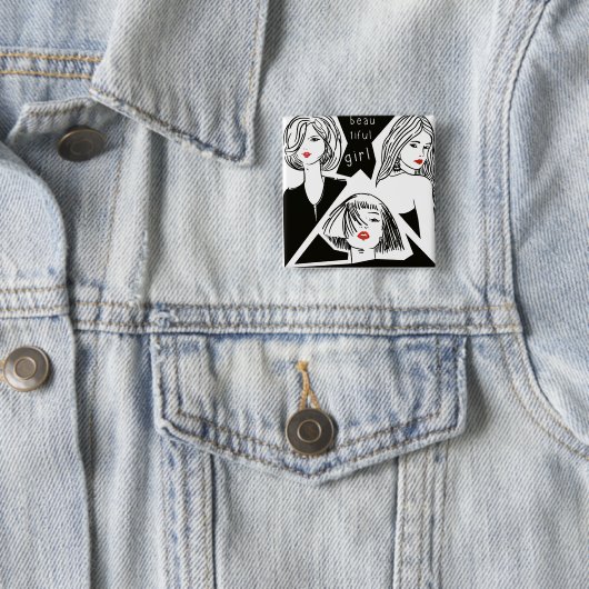 mooi meisje vierkante button 5,1 cm (In situ)