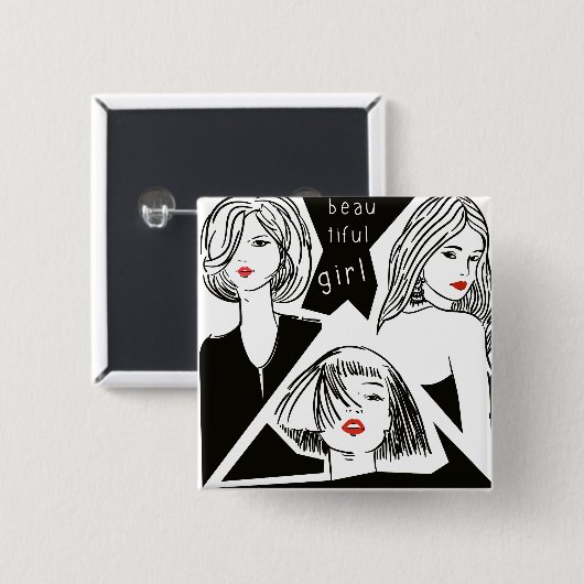 mooi meisje vierkante button 5,1 cm (Voorkant /achterkant)