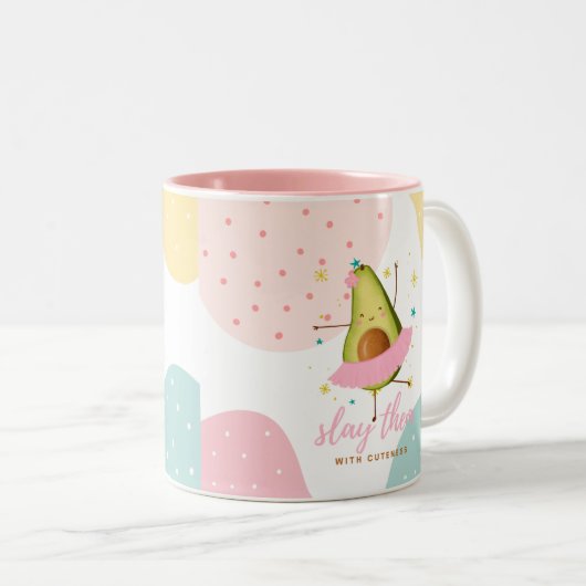 Mooi meisjesachtig Kawaii Avocado Ballerina Verple Tweekleurige Koffiemok (Voorkant rechts)