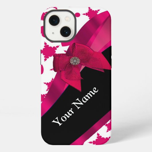 Mooi meisjesachtig rood en wit patroon met monogra iPhone hoesje (Achterkant)