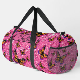 Mooi meisjesachtig roze glitter vlinders monogram plunjezak