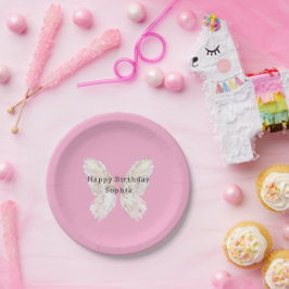 Mooi Meisjesachtig Roze Vlindervleugels Verjaardag Papieren Bordje