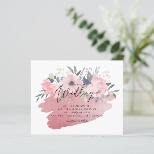 Mooi meisjesachtig rozegoud bloemig bruiloftsfeer (Staand voorkant)