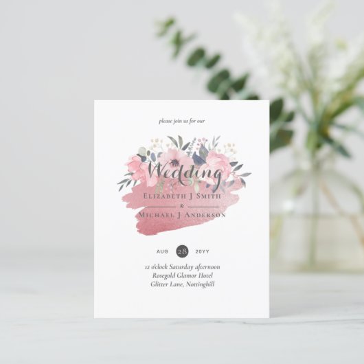 Mooi meisjesachtig rozegoud bloemig glamour bruilo (Staand voorkant)