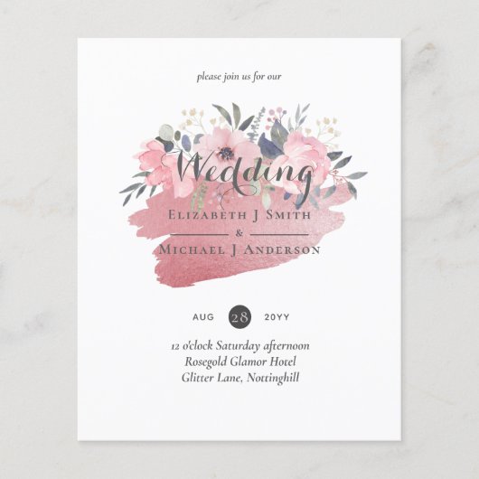 Mooi meisjesachtig rozegoud bloemig glamour bruilo (Voorkant)